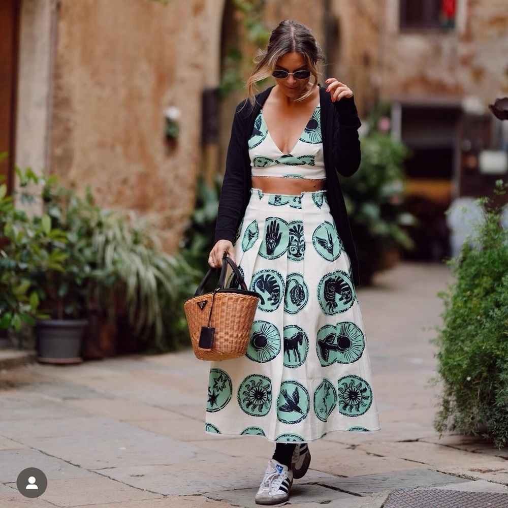 Zara Printed Box Pleat Midi Skirt